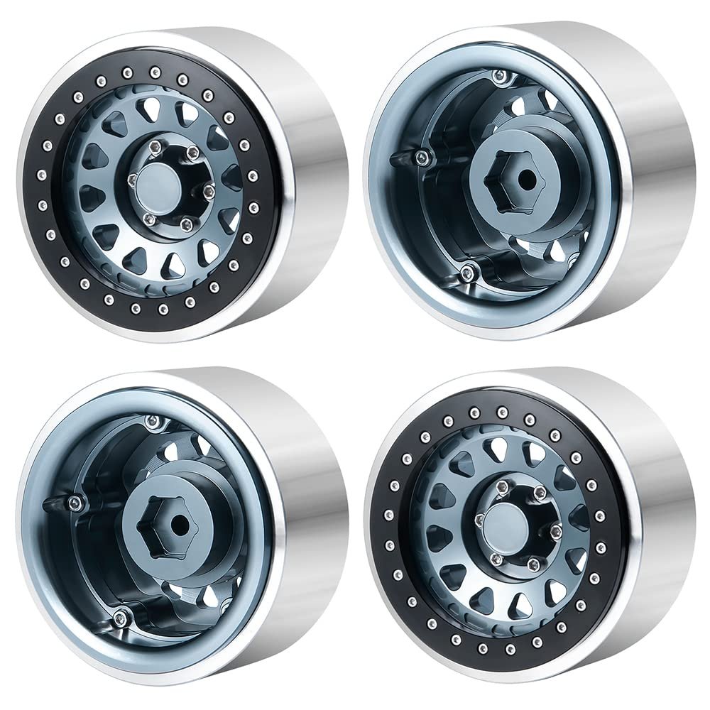 RC-Hub 4pcs Aluminum Alloy 2.9" Beadlock Wheels Rim Set for 1/6 Axial SCX6 AXI05000 RC Crawler Car (Titanium Grey +Black)