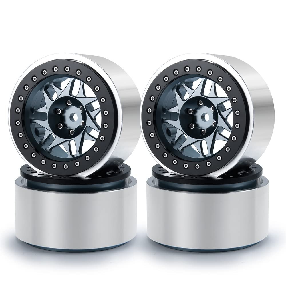 RCLIONS 4PCS Aluminum 2.9" RC Beadlock Wheels Rims for Axail SCX6 AXI05000 Upgrades 1/6th RC Crawler Car (Titanium)