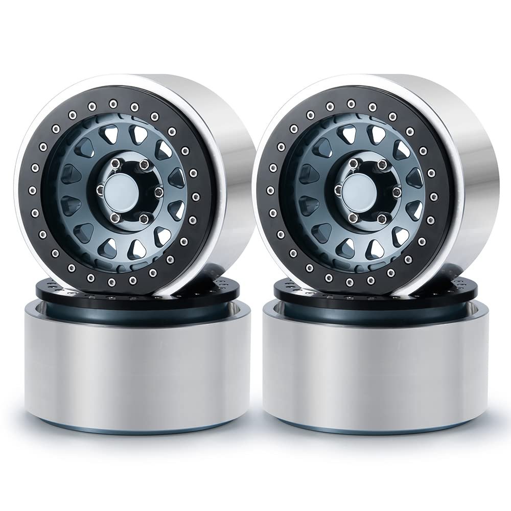 RCLIONS 4PCS Aluminum Alloy 2.9" RC Beadlock Wheels Rims for Axail SCX6 AXI05000 1/6th RC Crawler Car (Titanium)