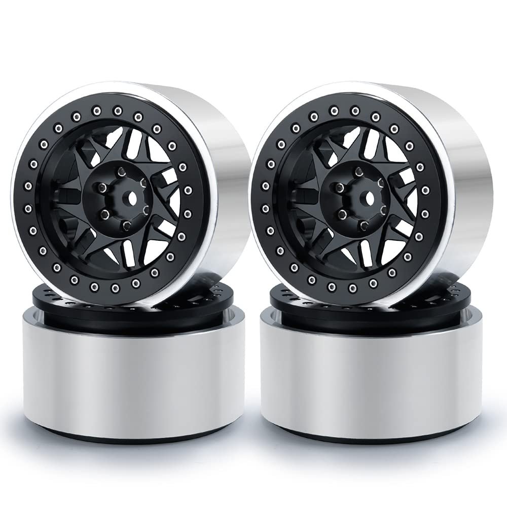 RCLIONS 4PCS Aluminum 2.9" RC Beadlock Wheels Rims for Axail SCX6 AXI05000 Upgrades 1/6th RC Crawler Car (Black)