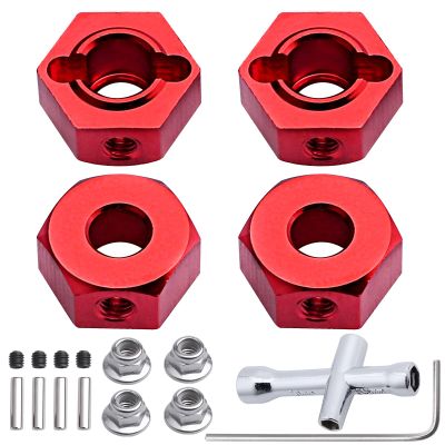 Hobbypark Aluminum 12mm Hex Wheel Hubs Adapters with Locknuts for Arrma Granite Voltage MEGA 2WD Granite 4X4 Big Rock Senton, Set of 4 (Red)