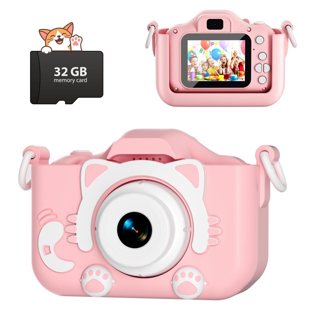 CIMELR Kids Camera Toys for 3 4 5 6 7 8 9 10 11 12 Year Old Boys/Girls, Kids Digital Camera for Toddler with Video, Christmas Birthday Festival Gifts for Kids, Selfie Camera for Child, 32GB TF Card