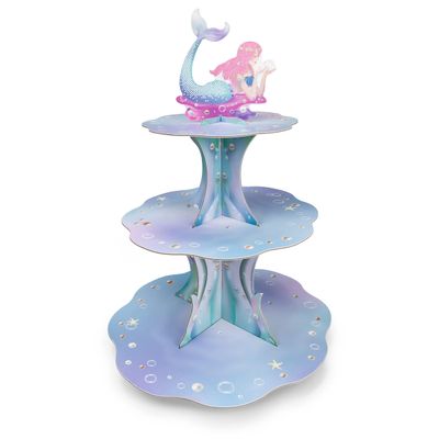 Decor365 Pink Mermaid Cupcake Stand for Mermaid Birthday Decoration Kids Under The Sea Party Decorations Ocean Beach Pool Side Girl Birthday Party Cake Decorating Supplies