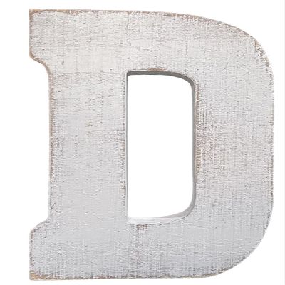 ABELOTS Large Wooden Distressed White Wash Alphabet Wall Art - Monogram Letter, Free Standing Wall Letters (D)