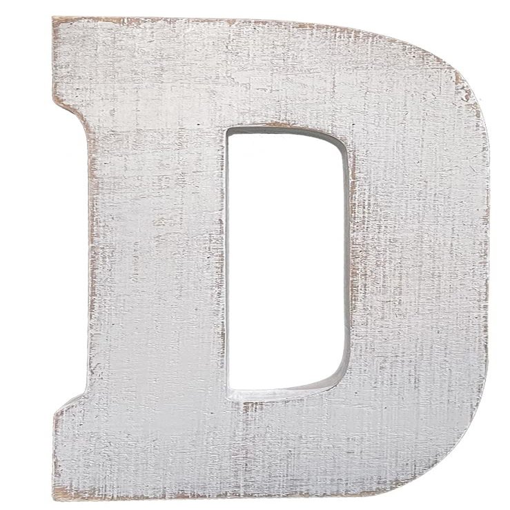 ABELOTS Large Wooden Distressed White Wash Alphabet Wall Art - Monogram Letter, Free Standing Wall Letters (D)