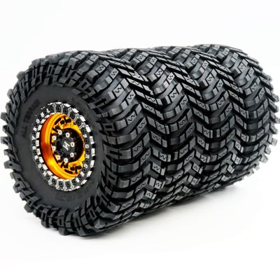 HOBBYSOUL All Terrain 2.2 Beadlock Wheels and Tires 127mm Soft Sticky tyre and Aluminium Rims for RC 1/10 Mud Rock Crawler Truck Axial Yeti Capra SCX10 Traxxas TRX4 Upgrades,HS700727