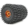 HOBBYSOUL 4pcs RC 1.9 Mud Terrain Tires Super Grip Soft Crawler Truck Tyre 121mm/4.75inch & Aluminium 1.9 Beadlock Wheel Rim Hex 12mm Orange/Black Color, (pre-Mounted) view 1