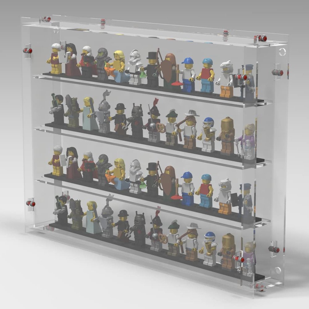 DISPLaGO Minifigures Display Case Collectibles Display Box Wall Mount Figure Display Protected Clear for Small Objects Lockable Removable Front