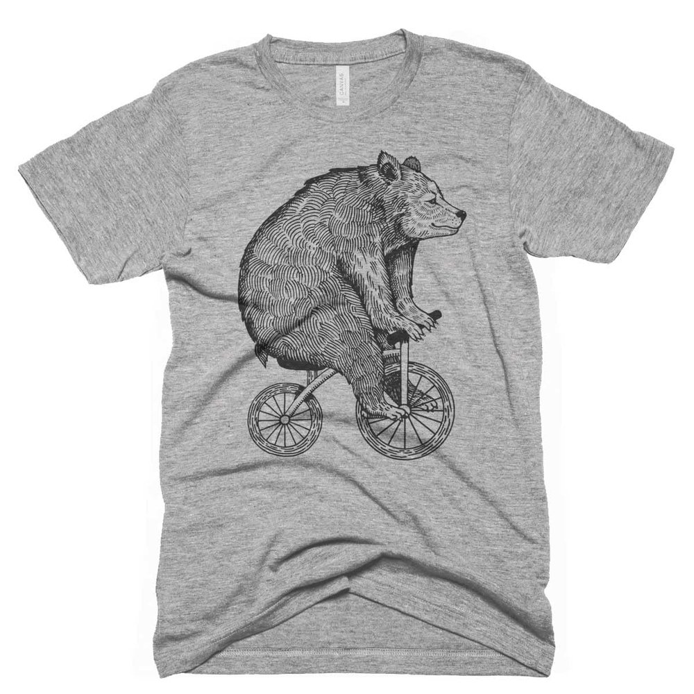 Bear on a Bike Tshirt, Funny Biking Shirt, Animal Shirts, Mens Womens Kids Tees Humorous Shirt Novelty Gift