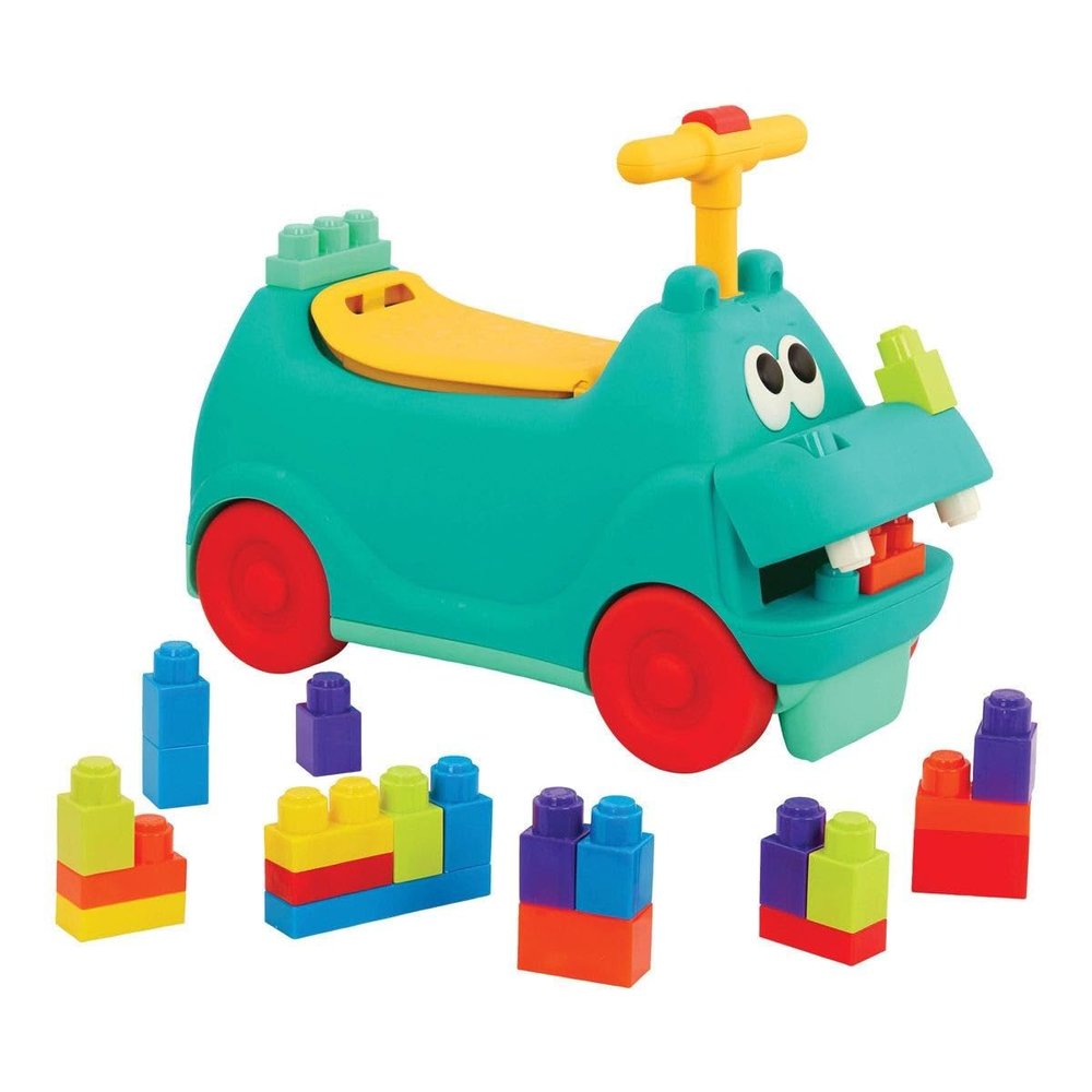 Battat  STEM Scooter  26 Building Bricks  Lights & Sounds  Storage Seat  12+ Months  Hippo Ride  On with Large Locblocs