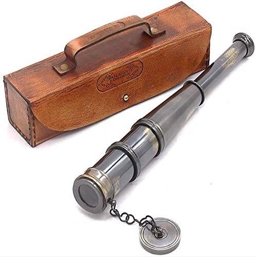 6" Handheld Brass Telescope with Leather Box - Pirate Navigation, Xmas Present Gifts