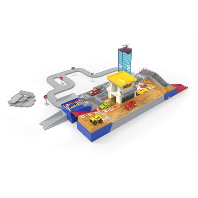 Driven by Battat  84-Piece Collapsible Racetrack Playset with 6 Mini Cars  Includes Race Car, Monster Truck & Connectible Track Accessories  Toy for Boys & Girls Ages 3+
