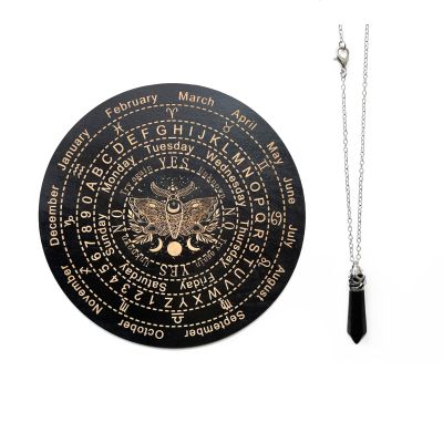 Golgner Wooden Divination, Wooden Pendulum Board Dowsing with Crystal Dowsing, Witchcraft Wiccan Altar Supplies Kit, Wooden Carven Board for Divination Decoration 9.8in