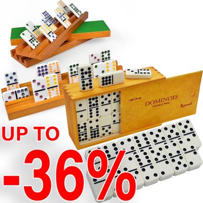 Queensell Dominoes Double 9 + Domino Holders Large