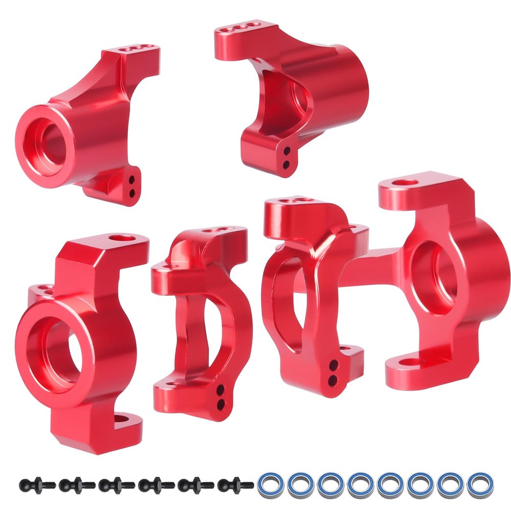 Aluminum Steering Blocks Caster Steering Block Stub Axle Carriers Knuckles Set Upgrades for 1/18 Traxxas LaTrax Teton Desert Prerunner Rally SST, Replace Parts 7532 7552X (Red)