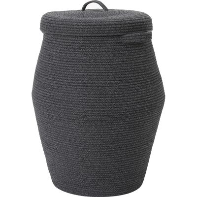 26" x 20" Handcrafted Tall Cotton Rope Basket with Lid, Stylish Flagon Shape with Cover, Clothes Hamper with Top, for Bedroom and Living Room, All Grey Black Mix