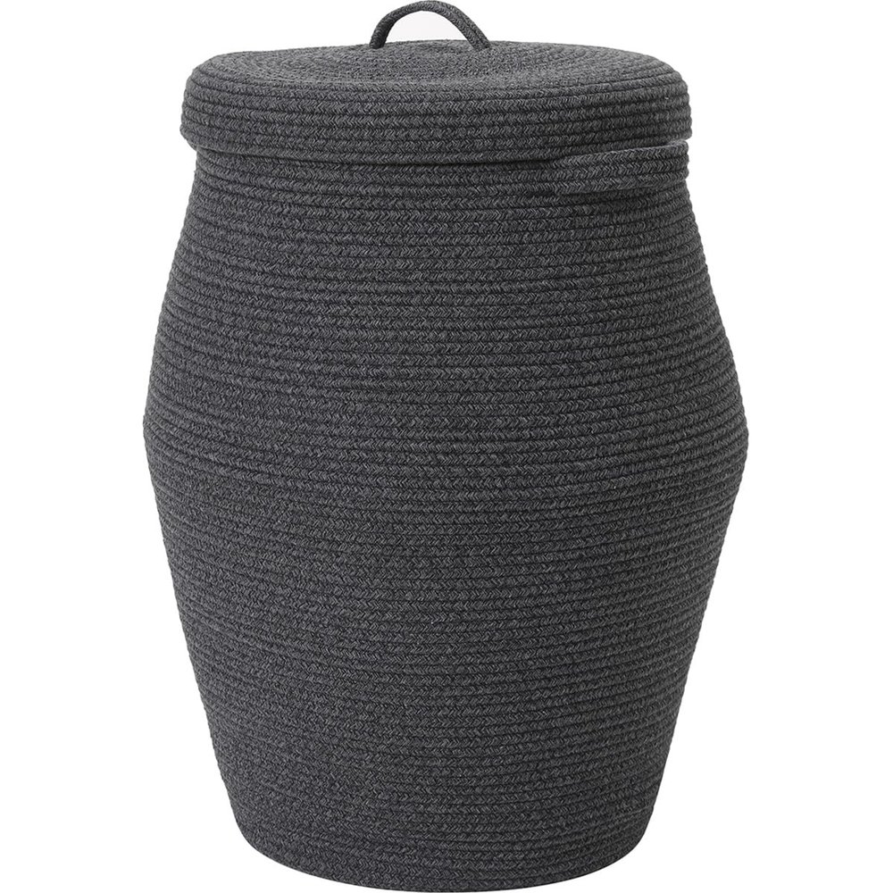 26" x 20" Handcrafted Tall Cotton Rope Basket with Lid, Stylish Flagon Shape with Cover, Clothes Hamper with Top, for Bedroom and Living Room, All Grey Black Mix