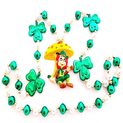 Leprechaun Mushroom Mardi Gras Bead Necklace Cajun Carnival St Patrick's Beads