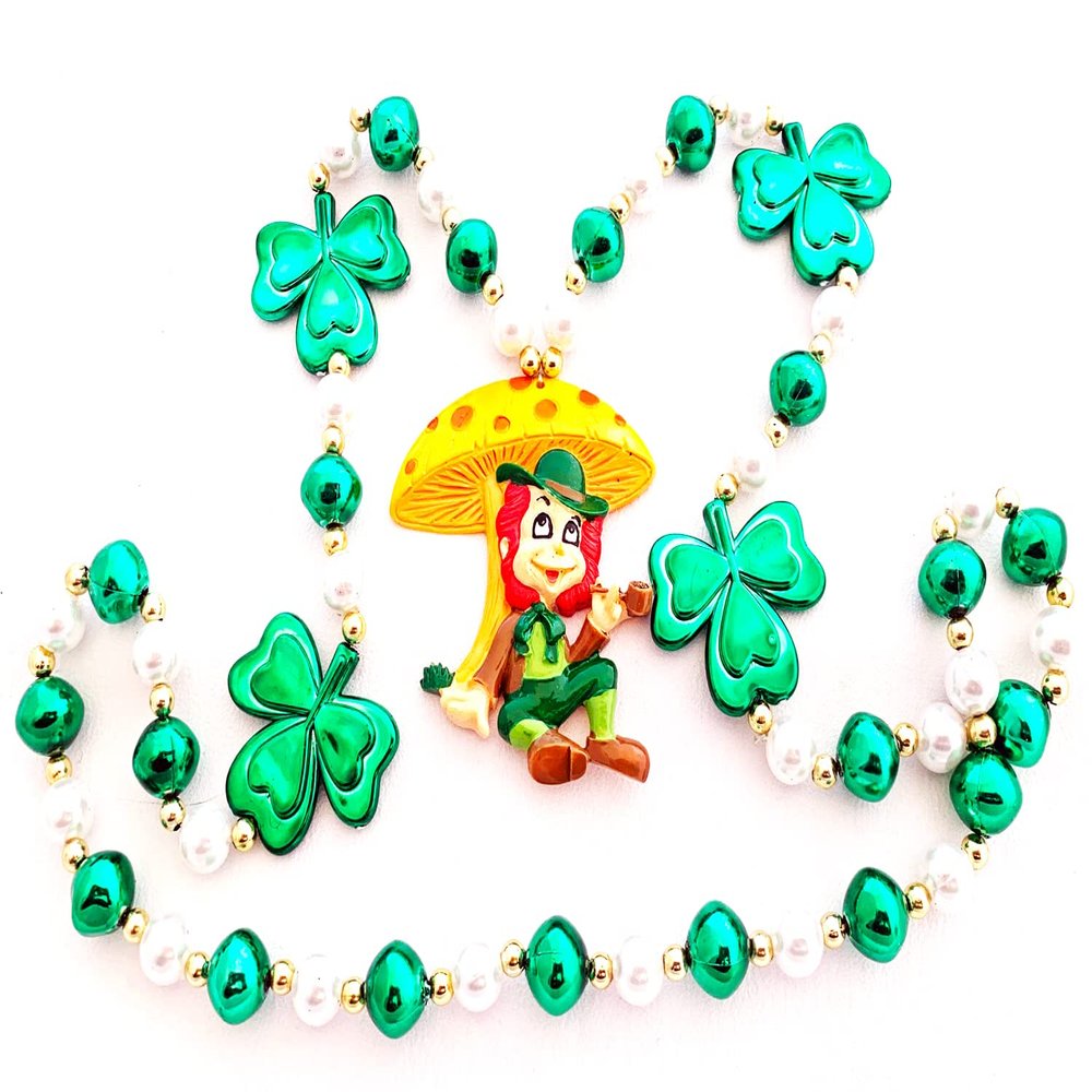 Leprechaun Mushroom Mardi Gras Bead Necklace Cajun Carnival St Patrick's Beads