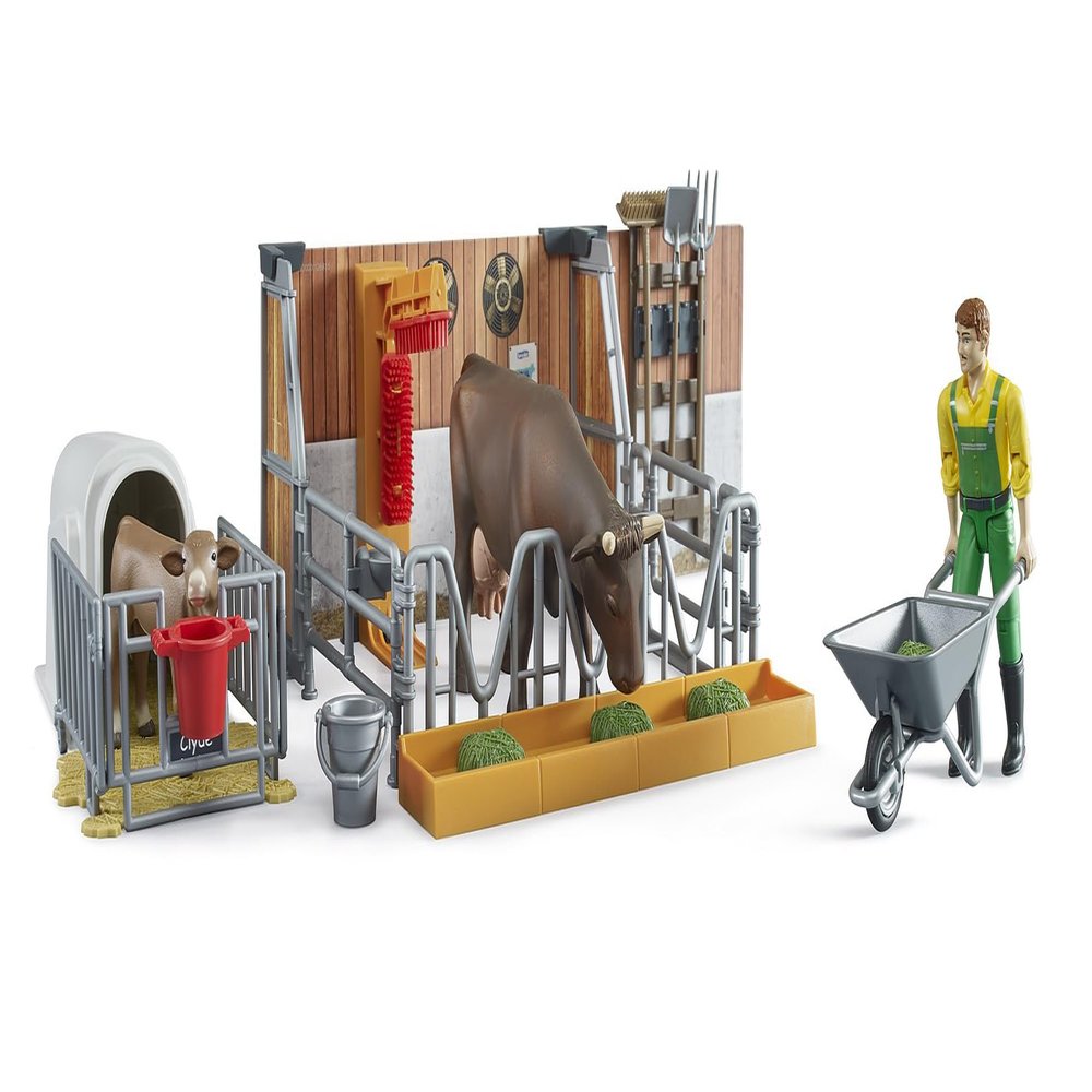 Bruder 62611 bworld Cow and Calf barn with Farmer