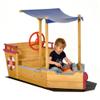 Outsunny Wooden Kids Sandbox with Canopy, Ship-Shape Outdoor Sandboat with Bench Seats, Storage, Non-Woven Fabric Cloth for Backyard, Lawn, Orange view 1
