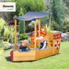 Outsunny Wooden Kids Sandbox with Canopy, Ship-Shape Outdoor Sandboat with Bench Seats, Storage, Non-Woven Fabric Cloth for Backyard, Lawn, Orange view 2