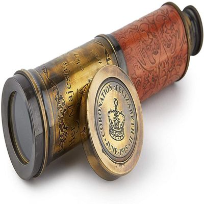 Handcrafted Telescope | Half Leather Carving | 20 Inches | Functional Vintage Replica Brass Nautical Antique Spyglass Telescope