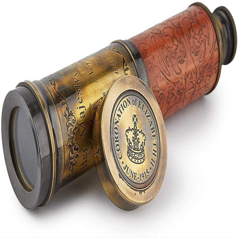 Handcrafted Telescope | Half Leather Carving | 20 Inches | Functional Vintage Replica Brass Nautical Antique Spyglass Telescope