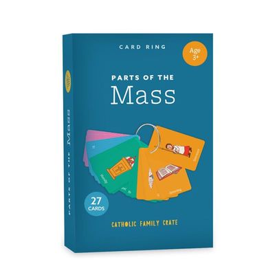 CATHOLIC FAMILY CRATE First Mass Guide Cards - 28 UV Coating Catholic Missal Book Teachings - 2.5" x 4" Religious Cards with 2 Metal Ring - Color-Coordinated Catholic Gifts for Kids