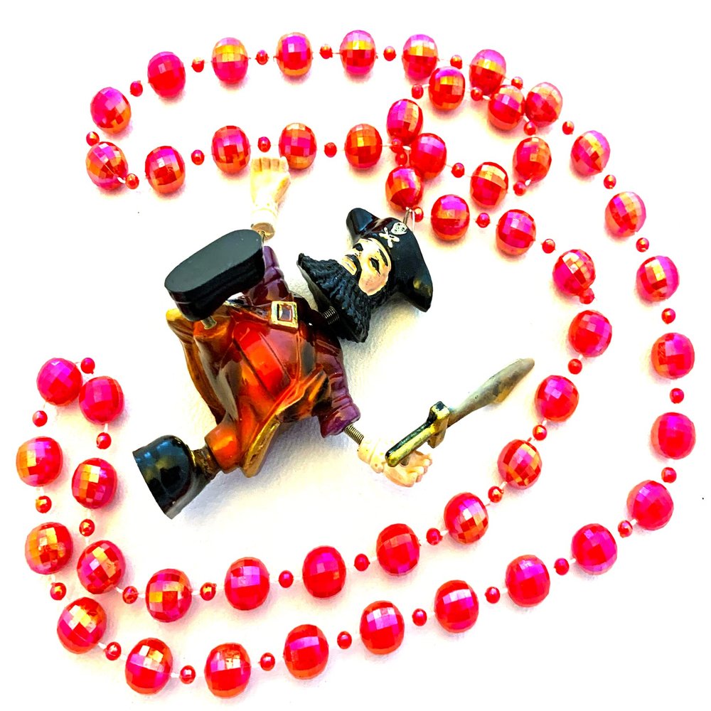 Gasparilla Bobble Head Pirate Beads Necklace New Orleans Mardi Gras Spring Break Cajun Carnival Festival