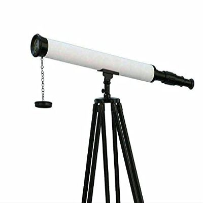 Antique Nautical Floor Standing Brass 39 inch Telescope with Wooden Tripod Stand