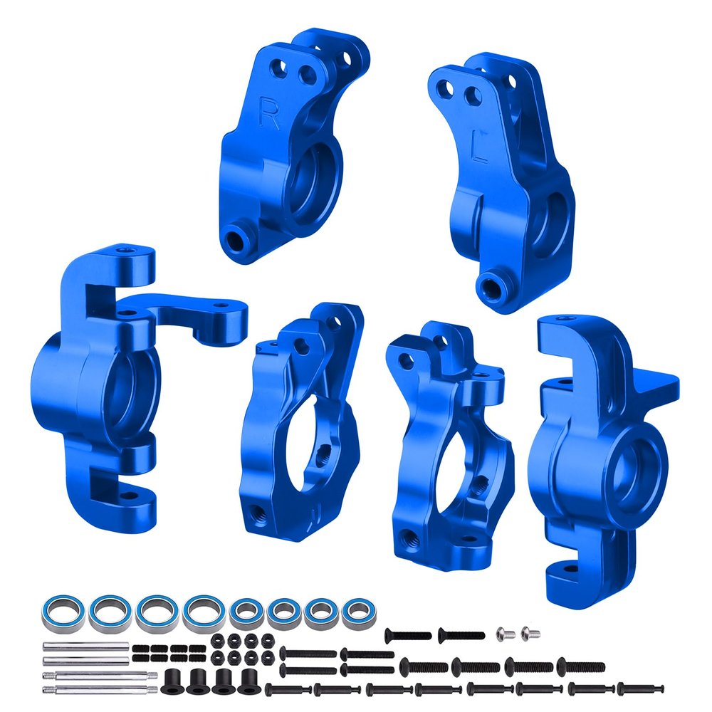 FriHobby Aluminum Front Spindle and Carrier Set Steering Blocks Knuckles & Rear Hub Set Stub Axle Carriers for 1/10 Losi Tenacity TT Pro 4WD SCT DB Pro Lasernut U4, Replaces LOS234018 LOS234020 (Blue)