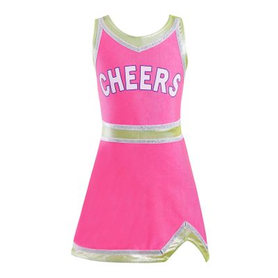 CHICTRY Kids Girls Metallic Splice Cheer Leader Uniform Sleeveless A Line Tutu Dance Dress for Cosplay Rose Red 12 Years