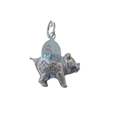 1 Sterling Silver 3D Movable $1 Coin in 13x20x7mm Pig Realistic Piggy Bank Charm Jewelry Making For You