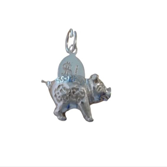 1 Sterling Silver 3D Movable $1 Coin in 13x20x7mm Pig Realistic Piggy Bank Charm Jewelry Making For You