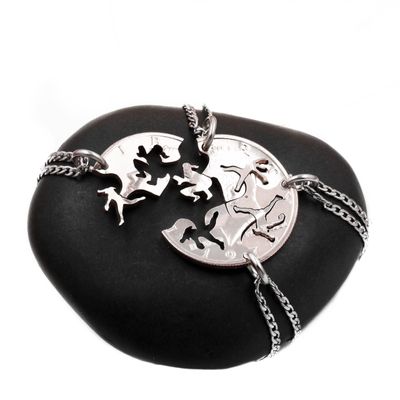 4 Piece Girls Softball Necklaces, Pitchers and Catcher, Best Friends Team Players, BFF Gifts, Interlocking Sports Jewelry, Hand Cut Coin, By NameCoins