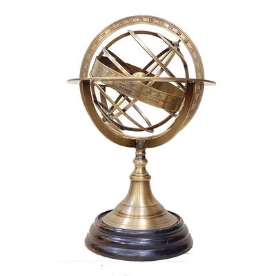 AnNafi Zodiac Armillary Brass Sphere Globe Display 8" Wooden Base | Antique Vintage Earth Steampunk Pirate's Antique Ship Decor Showpiece Collectible for Office & Home | Metal Display Piece (Medium)