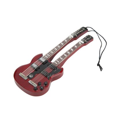 4.7in Mini Guitar Model, Double Neck Bass Wooden Guitar Pendant, Mini Musical Instruments for Display Decoration Ornament