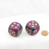 Purple and Teal Gemini Dice with Gold Pips 30mm (1.18in) D6 Pack of 2 Wondertrail view 1