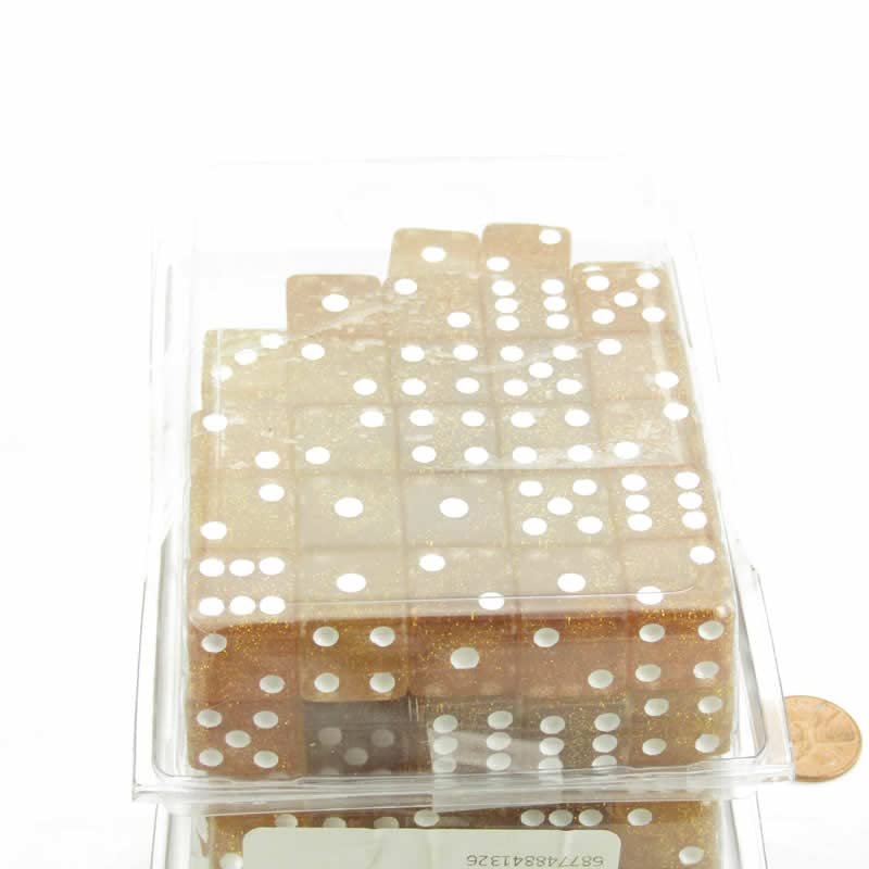 Wondertrail Yellow Glitter Dice with White Pips Squared Corners D6 16mm (5/8in) Pack of 100