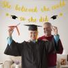 2025 Graduation Banner, Glittery She Believed She Could So She Did Banner Garland Photo Props Banner for Party Home Classroom Decorations (Gold) view 4