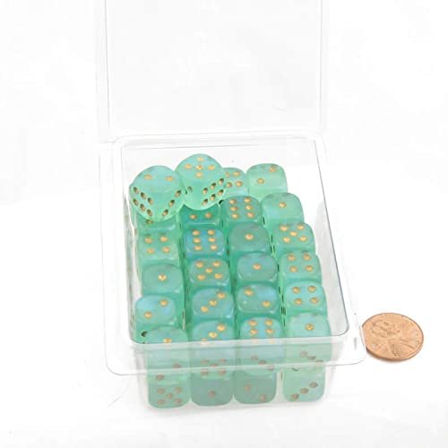 Light Green Borealis Dice Luminary with Gold Pips 12mm (1/2in) D6 Set of 50 Wondertrail