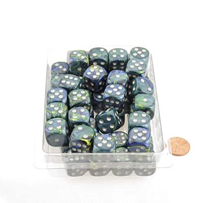 Green Festive Dice with Silver Pips 16mm (5/8in) D6 Pack of 50 Wondertrail
