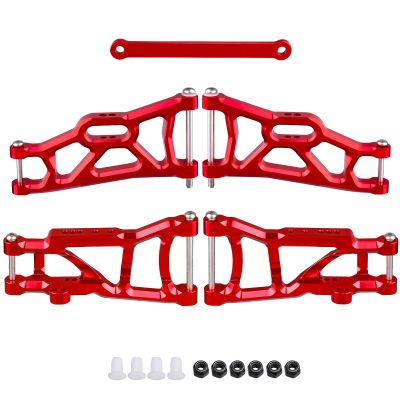 CrazyHobby 4PCS Aluminum Front & Rear Suspension A-Arms Set and Tie Bar for 1/10 Traxxas Slash 2WD Upgrades Parts, Replacement of 2555 3631 2532 (Red)