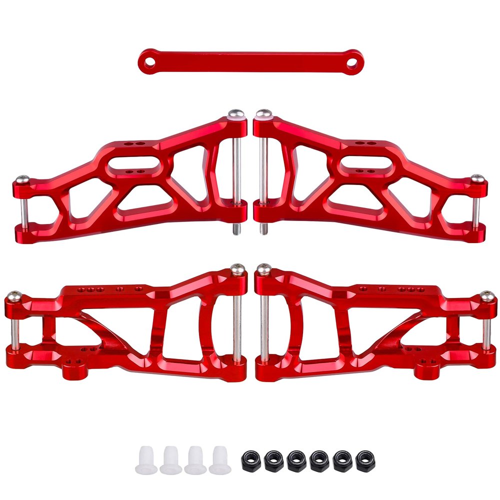 CrazyHobby 4PCS Aluminum Front & Rear Suspension A-Arms Set and Tie Bar for 1/10 Traxxas Slash 2WD Upgrades Parts, Replacement of 2555 3631 2532 (Red)
