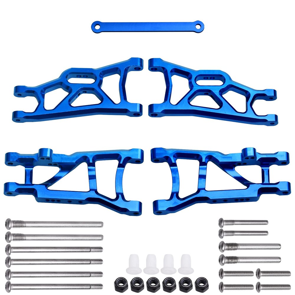 CrazyHobby 4PCS Aluminum Front & Rear Suspension A-Arms Set and Tie Bar for 1/10 Traxxas Slash 2WD Upgrades Parts, Replacement of 2555 3631 2532 (Blue)