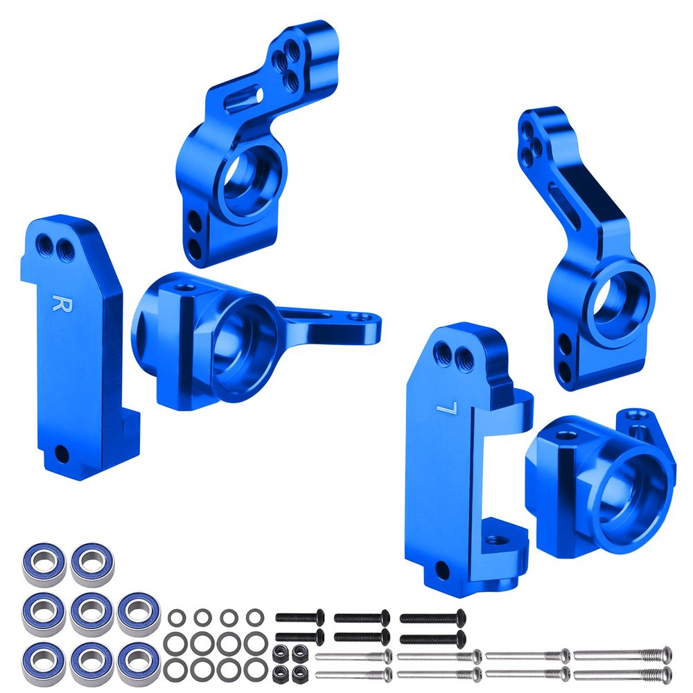 CrazyHobby Aluminum Front Steering Blocks & Caster Blocks and Rear Stub Axle Carriers Upgrade Kit for 1/10 Traxxas Slash 2WD Stampede Rustler VXL, Replacement of 3632 3736 3752 (Blue)