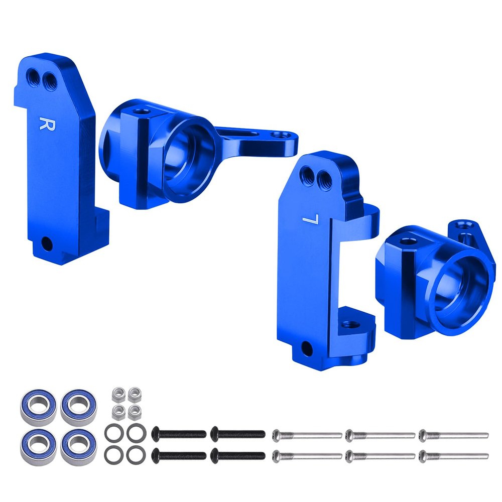 CrazyHobby Aluminum Front Steering Blocks & Caster Blocks Kit with Ball Bearings Upgrades Parts for 1/10 Traxxas Slash 2WD Stampede Rustler VXL, Replace 3632 3736 (Blue)