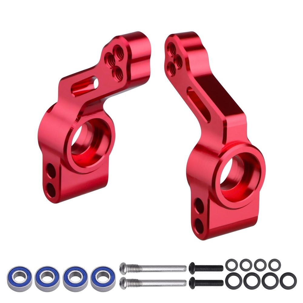 CrazyHobby Aluminum Rear Stub Axle Carriers with Ball Bearings Upgrade Parts for 1/10 Traxxas Slash 2WD, Stampede, Rustler VXL, Replaces 3752 (Red)