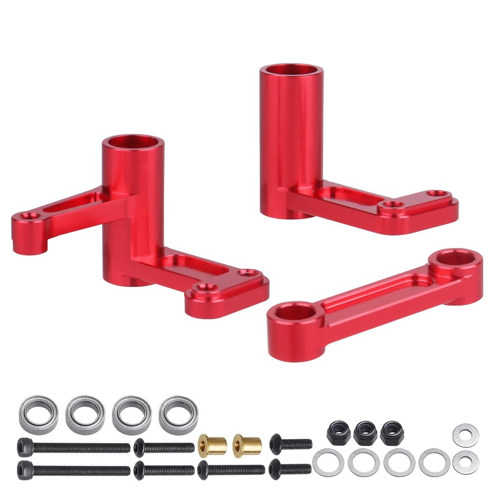 CrazyHobby Aluminum Steering Bell Crank with Drag Link Set for 1/10 Traxxas Slash 2WD Rustler VXL Bandit, Replaces Part 3743 (Red)